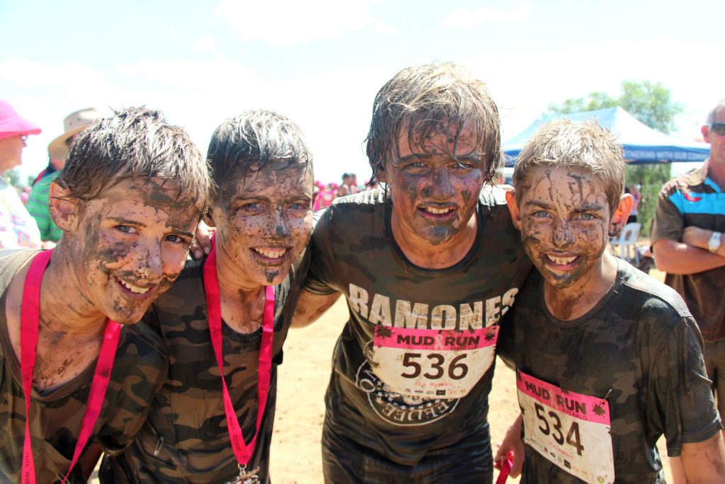 YOUNG MUDDERS: Joe Maas, Jhye Hughes, Lane Poke and Tyler Kildey particpate in the Mud Run Emerald. YOUNG MUDDERS: Joe Maas, Jhye Hughes, Lane Poke and Tyler Kildey particpate in the Mud Run Emerald.